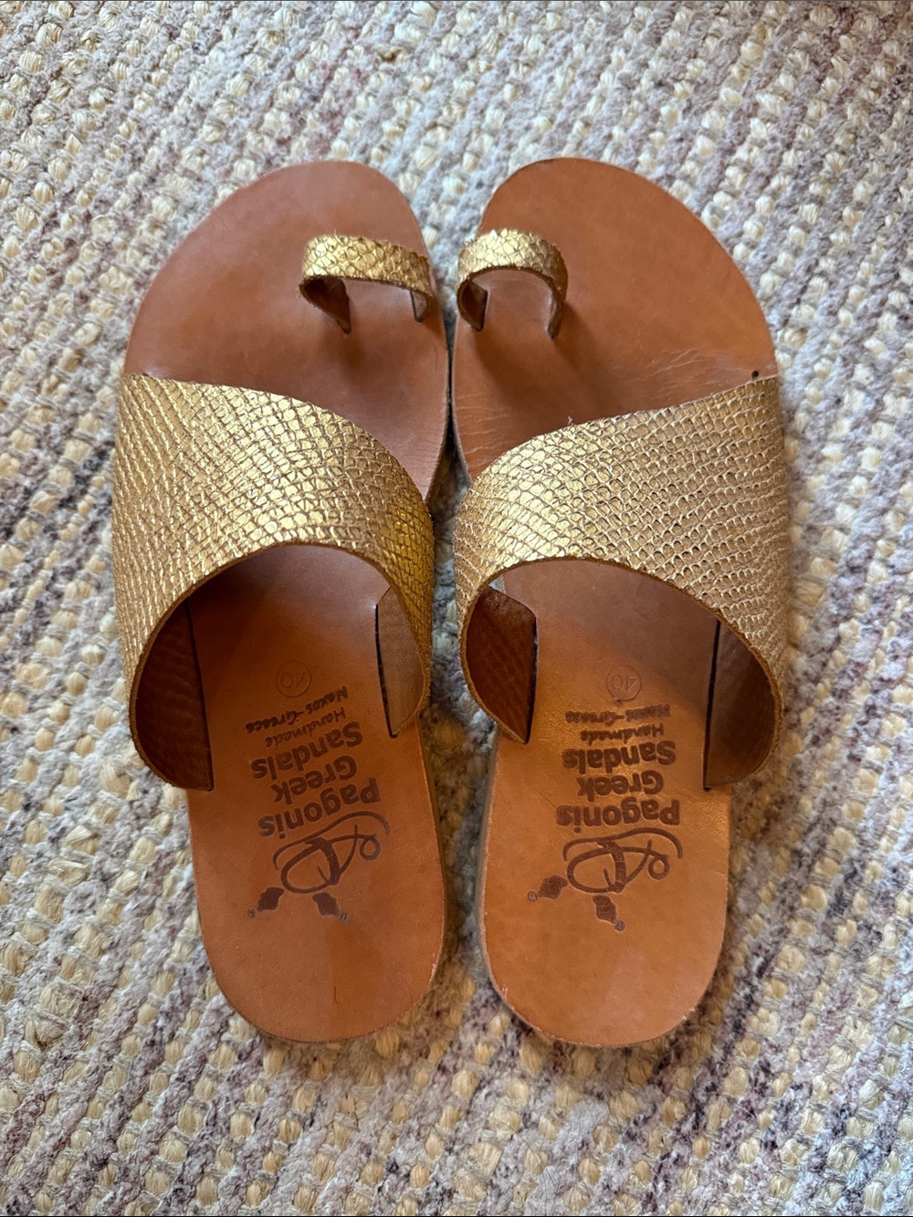 Pagonis Greek Gold Leather Toe-Loop Sandals